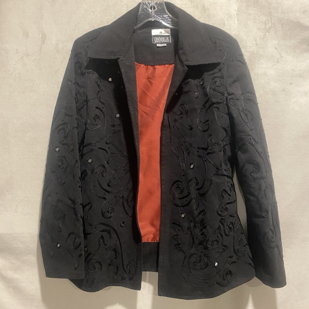 Y2K Yak Magik Black Beaded Sequin Blazer Jacket Evening Medium Witchy Celestial